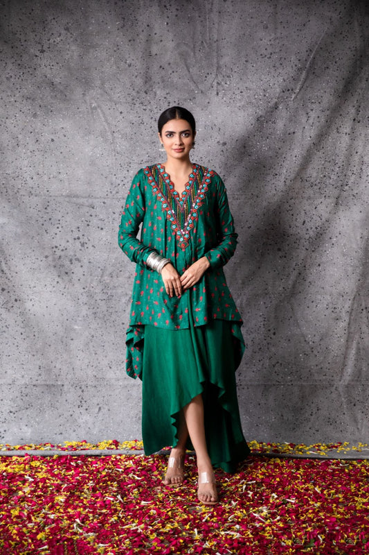 Green Floral Kurta & Skirt