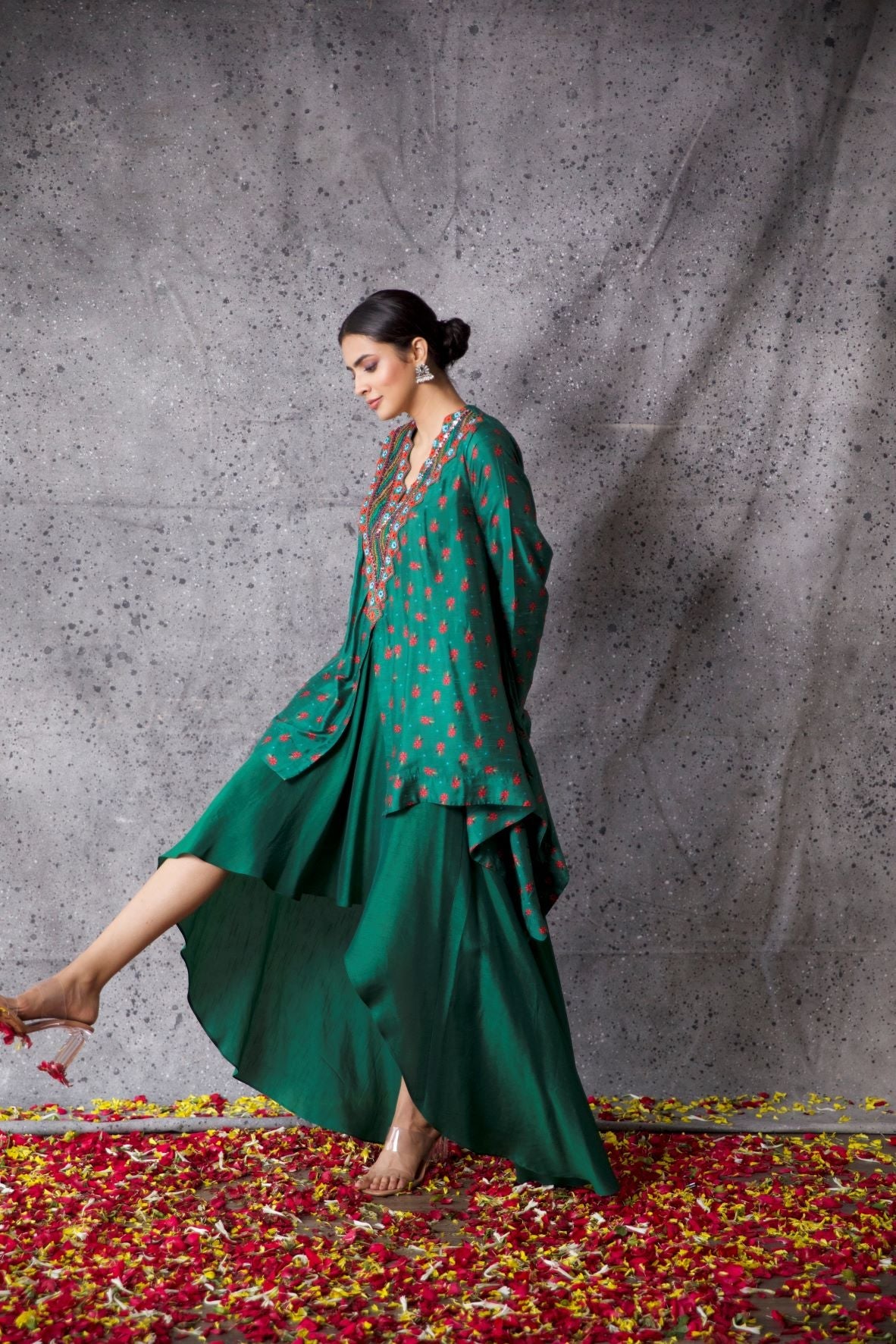 Green Floral Kurta & Skirt