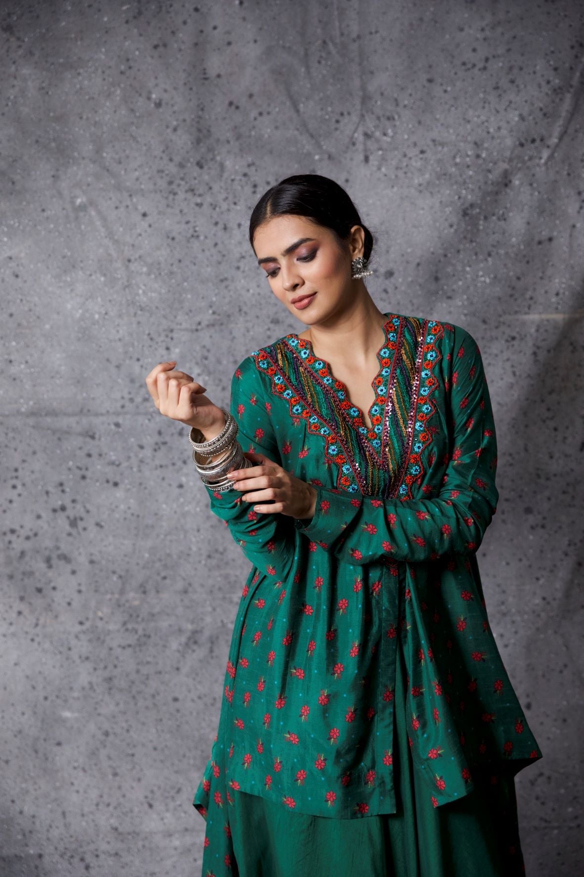 Green Floral Kurta & Skirt