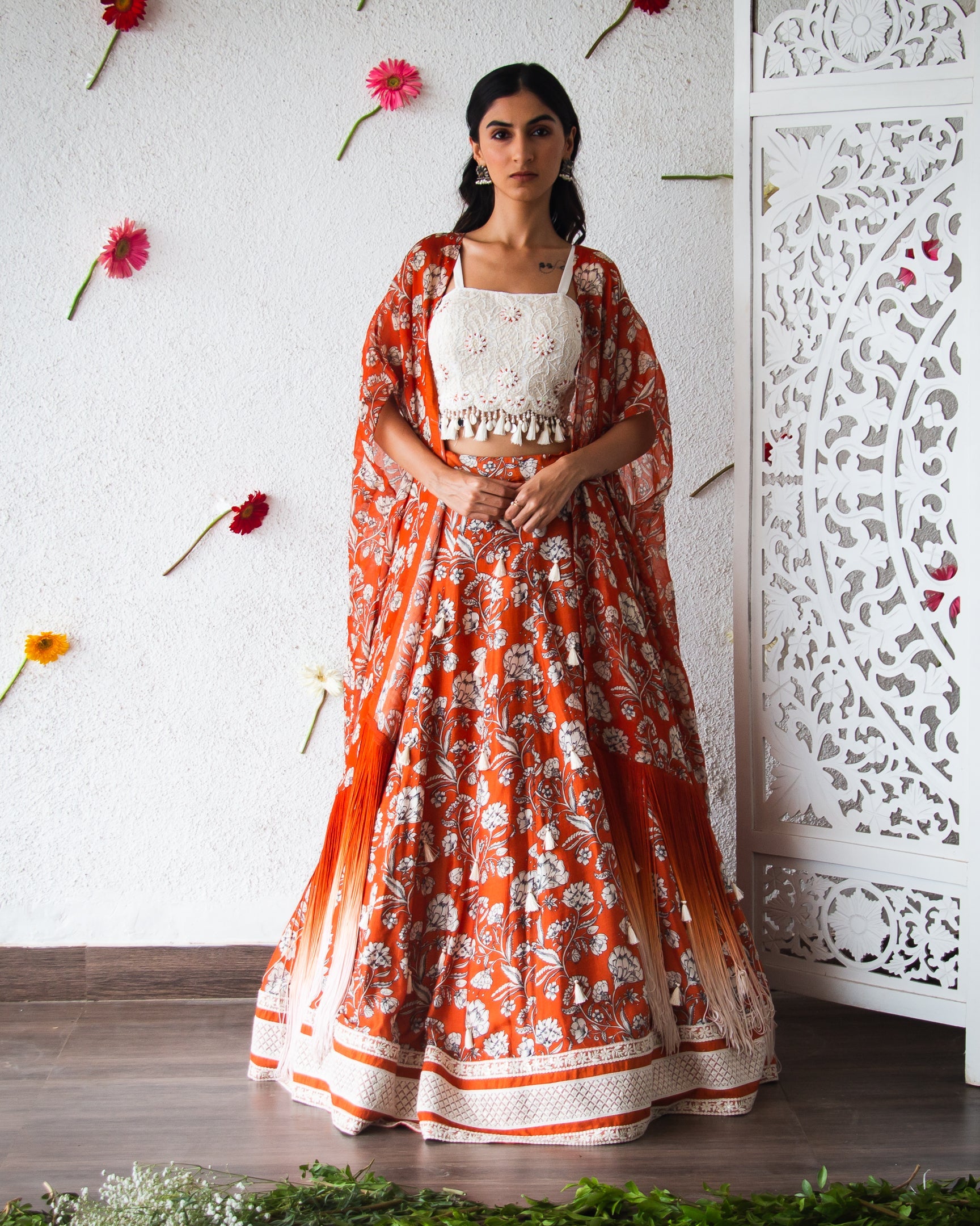 Orange Flowery Lehenga
