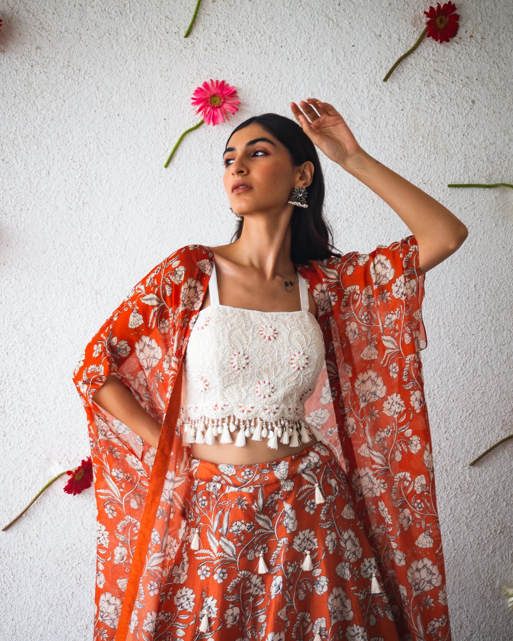 Orange Flowery Lehenga