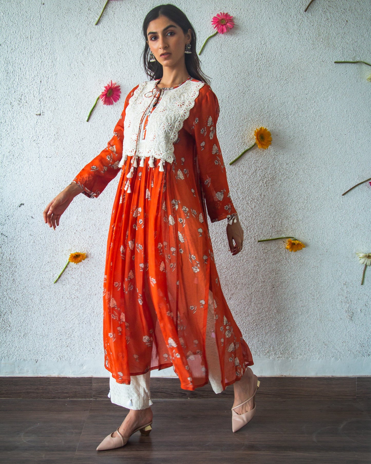 Lacy Orange Kurta Set