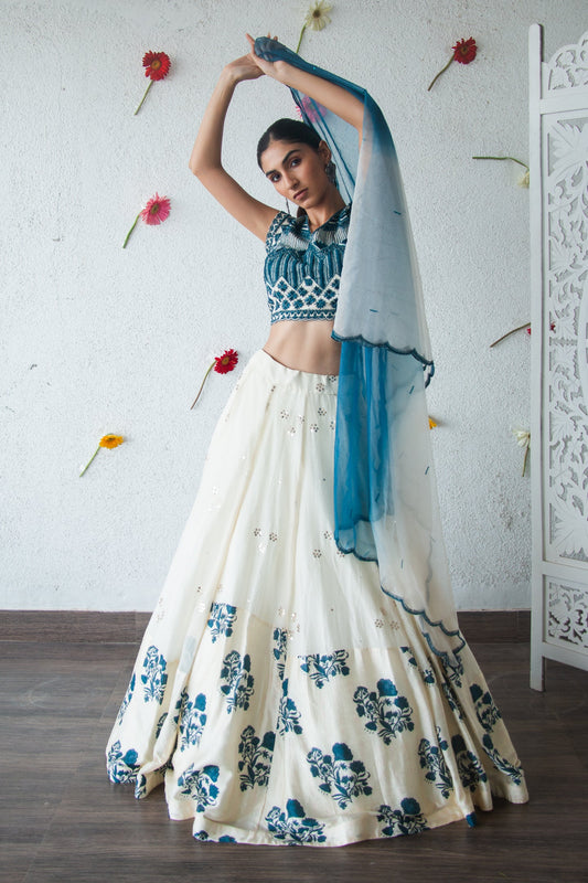 Blue Patterend Lehenga Set