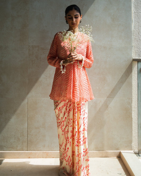 Salmon Leafy Skirt Set