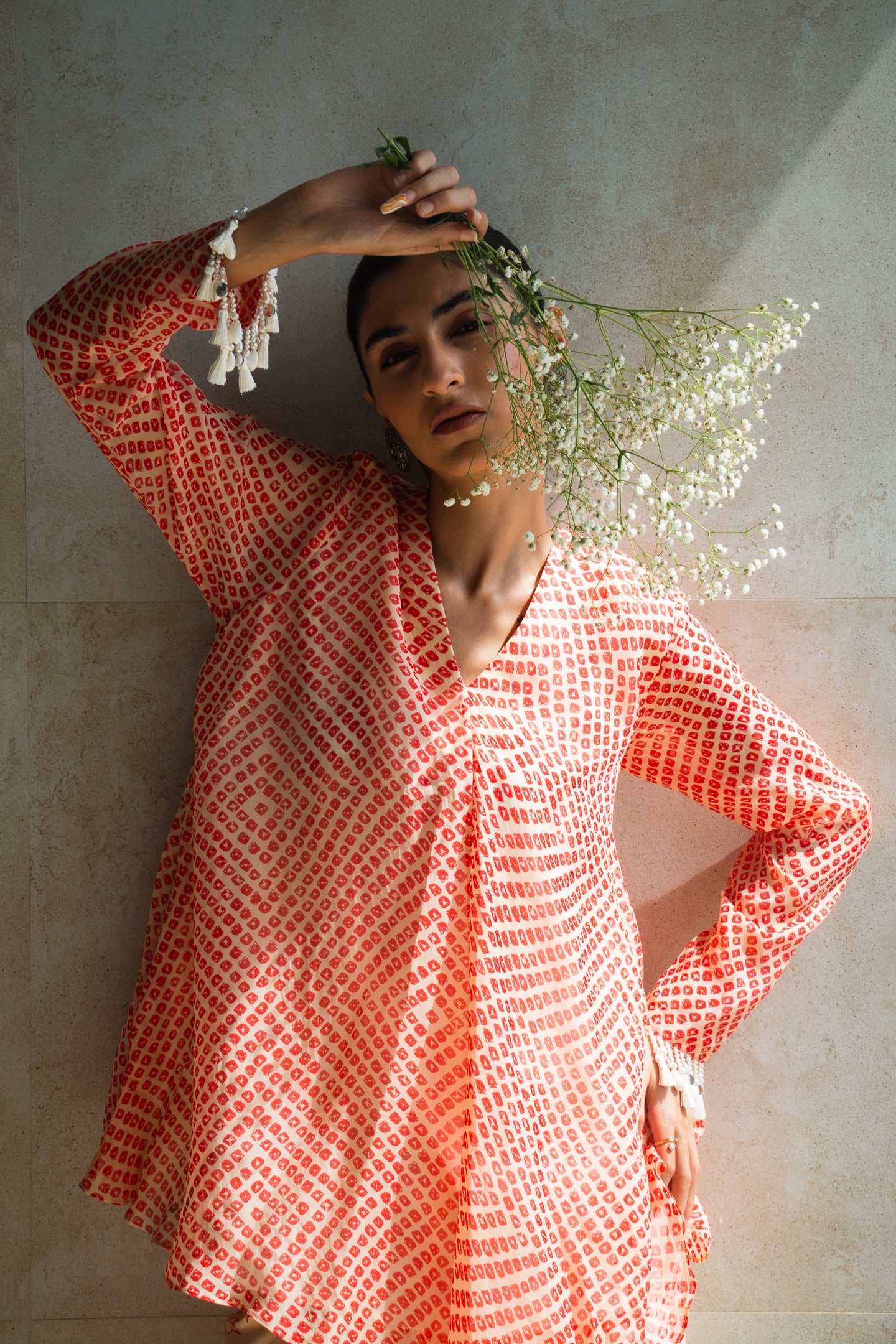 Salmon Leafy Skirt Set