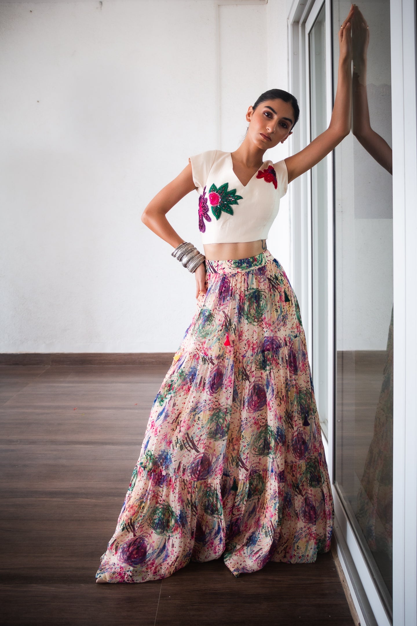 Illustrative Multi Coloured Skirt Set