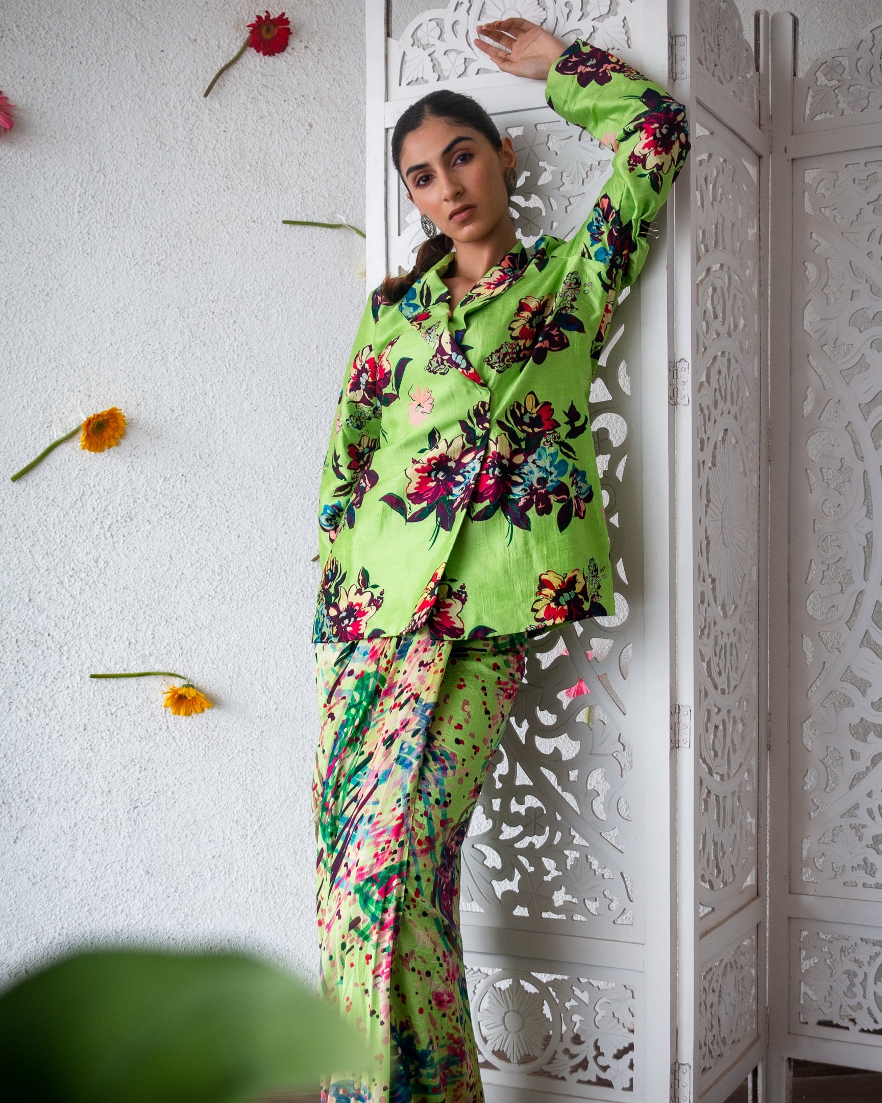 Green Flowery Skirt Set
