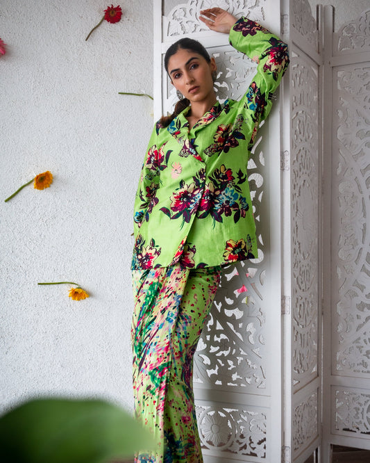 Green Flowery Skirt Set