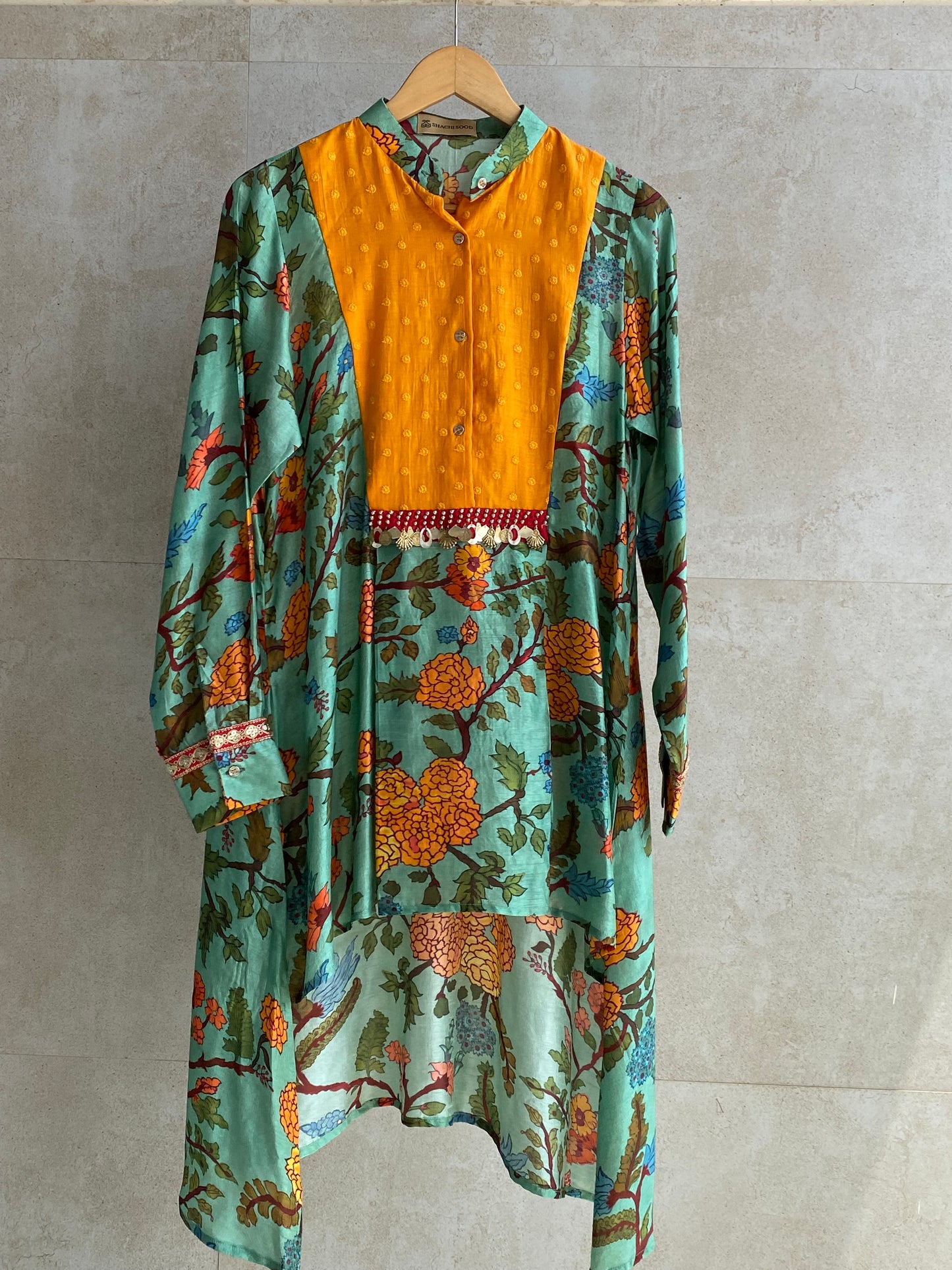 Green and yellow Kalamkari shirt