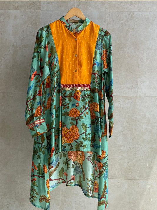 Green and yellow Kalamkari shirt