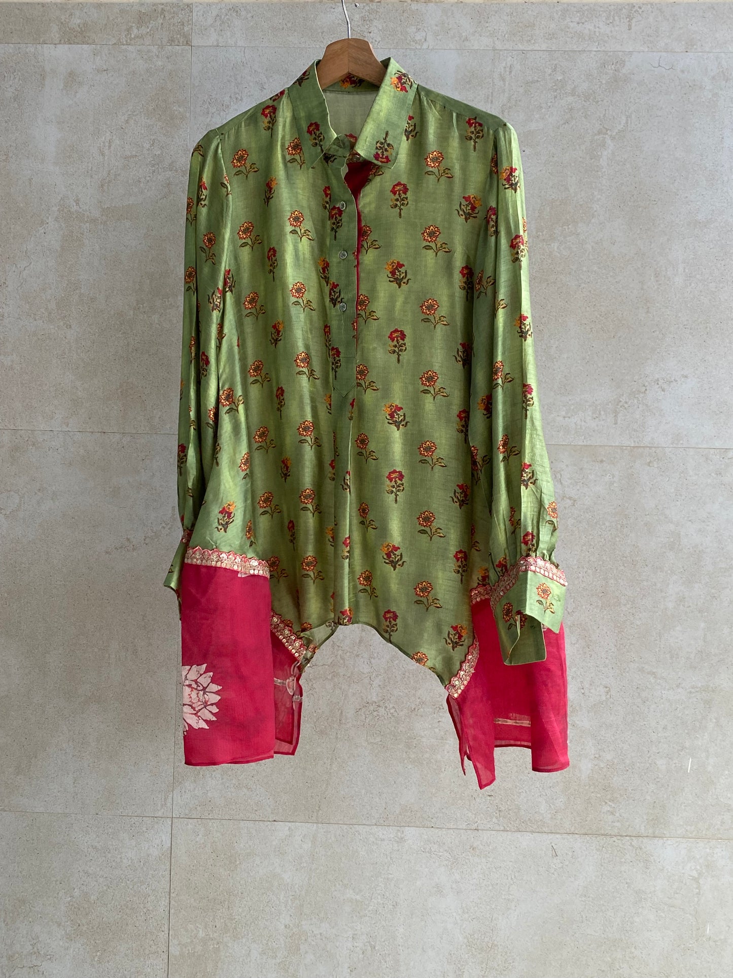 Green printed floral shirt