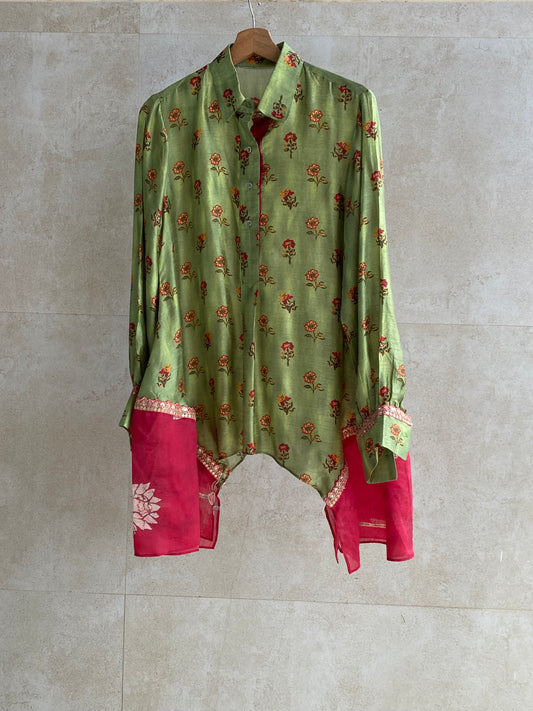 Green printed floral shirt