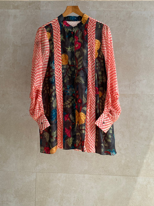 Grey Kalam and Bandhani printed shirt