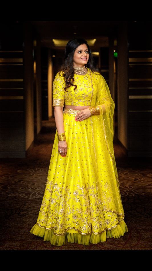Yellow Raw Silk Lehenga