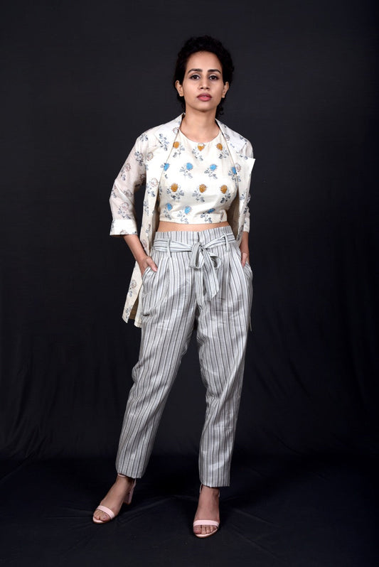 Grey & White Pant Set