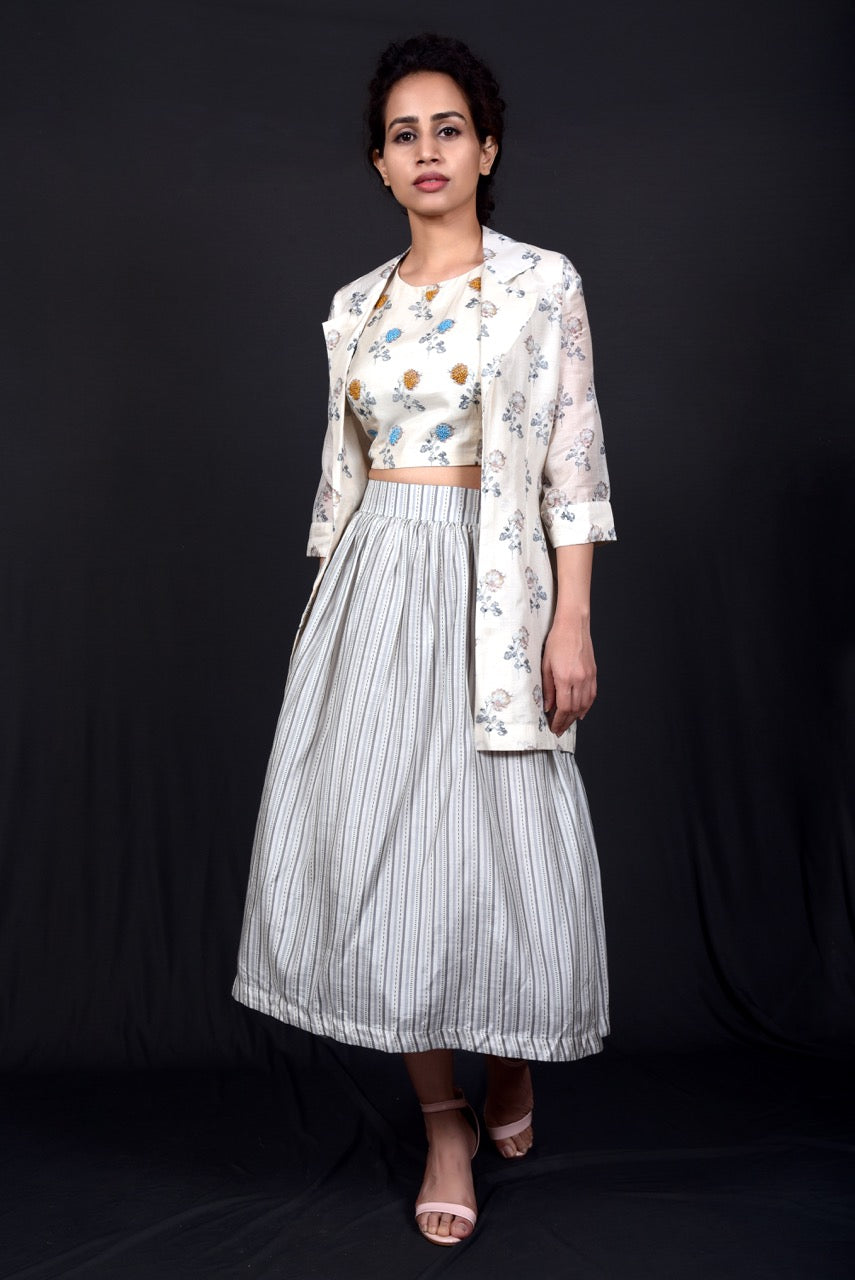 Grey & White Skirt Set